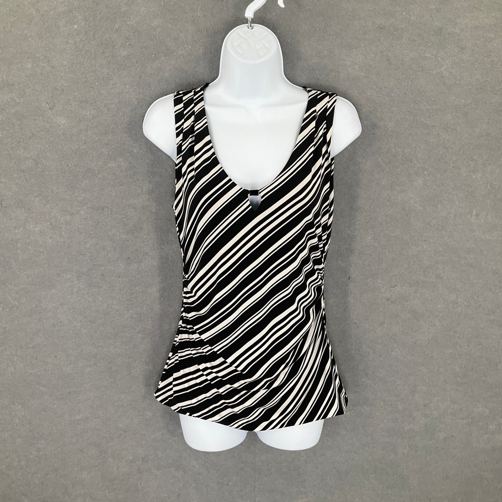 White House Black Market Top Womens Sz XS Black White Striped Sleeveless Tank